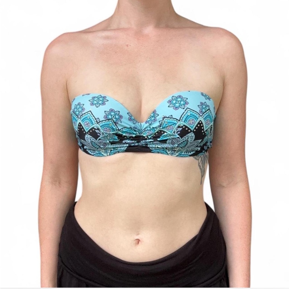 Y2k Blue and Black Paisley Swim Top